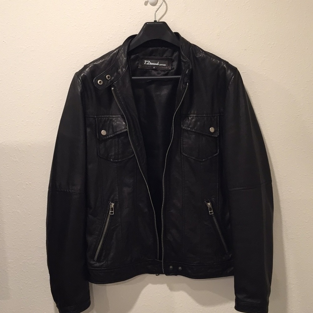 7 Diamonds black leather jacket